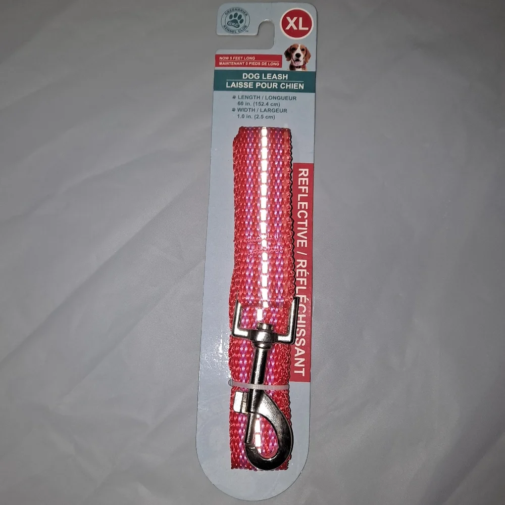 5 Foot Pink Reflective Nylon Dog Leash Size XL Greenbrier Kennel Club 60